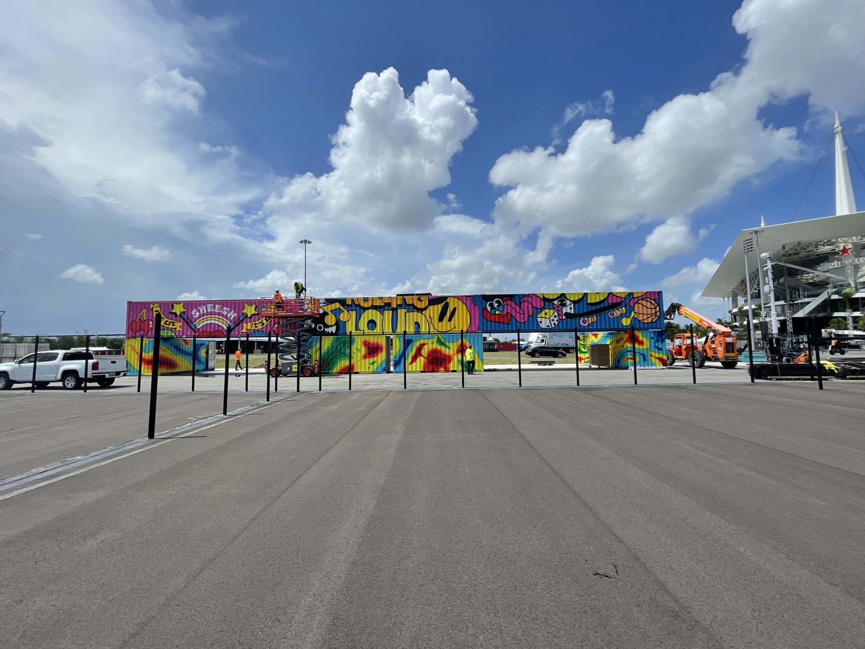 Colorful abstract mural, airport venue