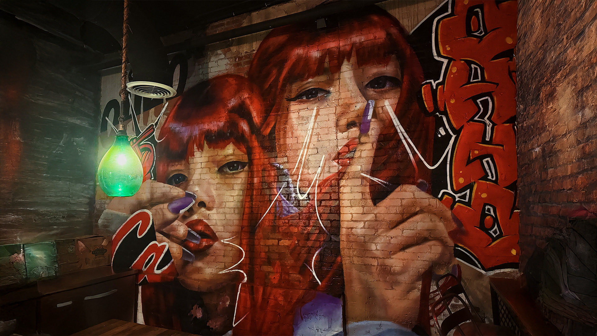 Night portrait mural, Miami