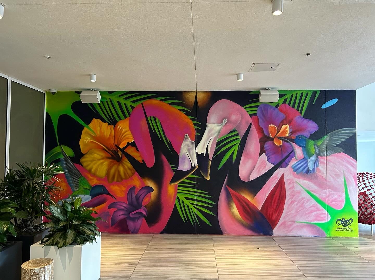 Tropical flamingo mural, Miami